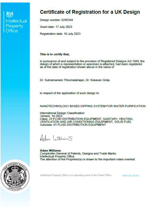 United Kingdom Patent Grant Certificate